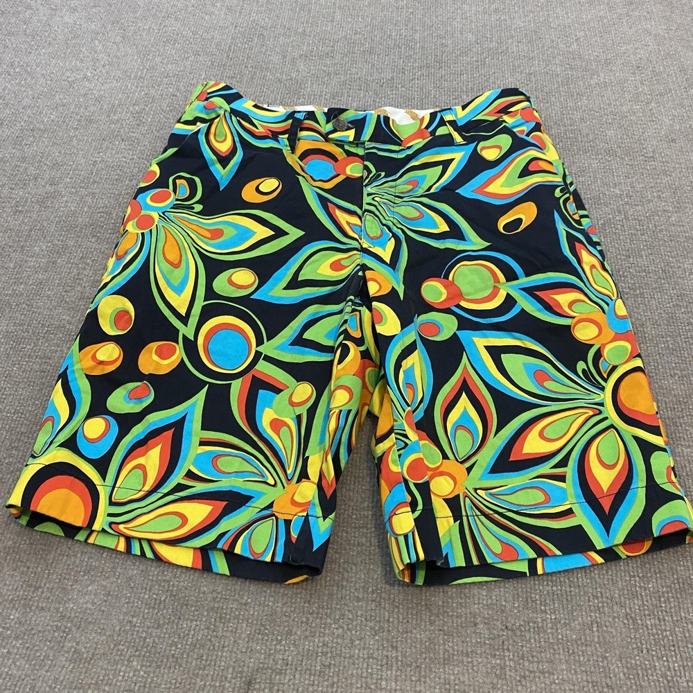 Men's Black Multicolor Flat Front Shorts - Vibrant Floral Print